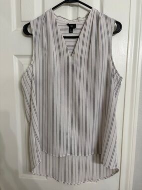 Apt. 9 Sleeveless V-Neck Striped Blouse - White with Black Stripes